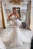 Elegant Deep V-Neck Mermaid Bridal Gown Floral Lace Tull Wedding Dress