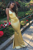 Elegant Gold Spaghetti-Straps Sleeveless Mermaid Evening Dresses