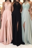 Elegant Halter Lace Evening Dress 2021 Long Chiffon Prom Dress With Slit