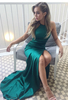 Elegant Halter Sleeveless Green Evening Dress Slit Formal Wear BA6752