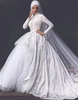 Elegant High Neck Wedding Dresses Lace Long Sleeve Muslim Bridal Gowns