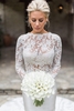 Elegant Lace Appliques Mermaid Wedding Dresses Sheer Tulle Long Sleeve Bridal Gowns