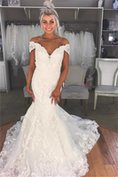 Elegant Lace Appliques Off The Shoulder Wedding Dresses See Through Sleeveless Bridal Gowns