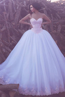 Elegant Lace Appliques Sweetheart Custom Made Tulle Ball Gown Wedding Dress