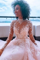 Elegant Lace Long sleeves Wedding Dress with Appliques Tulle White Bridal Dress
