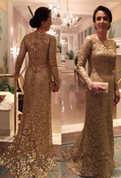 Elegant Lace Mermaid Long Sleeve Jewel Floor-length Mother Of Bride Dress