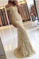 Elegant Lace Mermaid Prom Dresses Off the Shoulder Beading with Belt