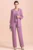 Elegant Lilac Lace Chiffon 3 Piece Mother of Bride Jumpsuit