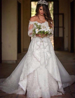 Elegant Long Sleeve Online Lace Appliques Beautiful Princess Off The Shoulder Wedding Dresses