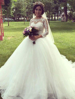 Elegant Long Sleeve Online Princess Lace Appliques Glamorous Ball Gown Wedding Dresses