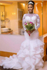 Elegant Long Sleeve Bridal Gowns Mermaid Tulle Lace Wedding Dresses with Court Train