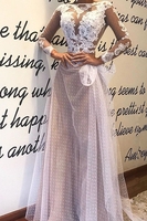 Elegant Long Sleeve Evening Dress Lace Mermaid Tulle Prom Dress