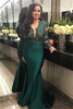 Elegant Long Sleeve Lace Prom Dress Mermaid Green Women