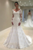 Elegant Long Sleeve Lace Wedding Dresses V-Neck Mermaid A Line Bridal Gown