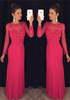 Elegant Long Sleeve Red Chiffon Prom Dress Lace Appliques Sequins AP0