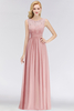 Elegant Long Sleeveless Lace Scoop Chiffon Bridesmaid Dress