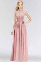 Elegant Long Sleeveless Lace Scoop Chiffon Bridesmaid Dress