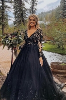 Elegant Long Sleeves Aline Wedding Dress Floral Lace Tulle Bridal Gown
