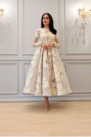 Elegant Long Sleeves Ankle Length Wedding Dress Floral Lace Bridal Dress