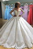 Elegant Long Sleeves Appliques Wedding Dresses Puffy Sheer Bridal Ball Gown
