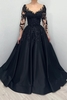 Elegant Long Sleeves Satin Aline Evening Dress with Lace Appliques