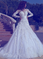 Elegant Long Sleeves Tulle Wedding Dresses 2021 Sexy Sheer Appliques Wedding Dress Online
