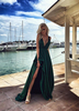 Elegant Long Split Green Prom Dresses V Neck Party Gown