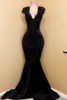 Elegant Mermaid Black Prom Dresses V-Neck Sleeveless Appliques Beading Evening Gowns