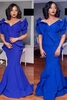 Elegant Mermaid Evening Dresses Royal Blue Petal Sleeves Long Prom Dresses