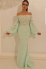 Elegant Mermaid Off the Shoulder Prom Dress Chic Lace Long Sleeves Prom Dress