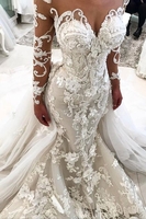 Elegant New Arrival Beautiful Lace Appliques Mermaid Wedding Dresses Long Sleeve Online Bridal Gowns BA9786