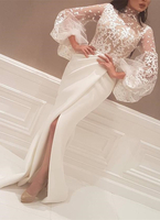 Elegant New Arrival Beautiful Lace High Neck Long Sleeve Wedding Dresses