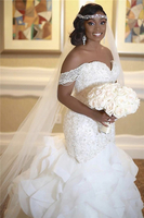 Elegant Off The Shoulder Lace Appliques Bridal Gowns Sexy Sleeveless Mermaid Lace Wedding Dresses