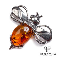 Bumble Bee Brooch in Silver and Cognac Amber