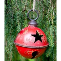 Giant Metal Bauble with Star Design - Red