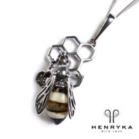 Hornet on Honeycomb Necklace in Silver and Amber