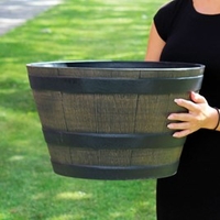 Medium Wooden Barrel Effect Planter