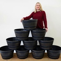 Medium Wooden Barrel Effect Plastic Planter - 10