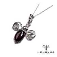 Miniature Bumble Bee Necklace in Silver and Cherry Amber