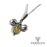 Miniature Bumble Bee Necklace in Silver and Yellow Amber