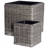 Set of Two Poly Rattan Square Plant Pots