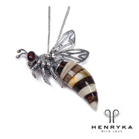 Small Hornet Necklace in Silver and Amber