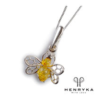 Tiny Honey Bee Necklace in Silver and Yellow Amber