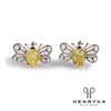 Tiny Honey Bee Stud Earrings in Silver and Yellow Amber