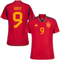 adidas Spain Home Authentic Gavi 9 Shirt 2022-2023 (Official Printing) - S