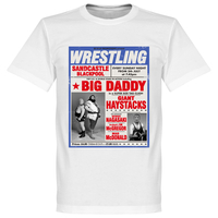 Big Daddy v Giant Haystack Wrestling Poster T-shirt - White - L