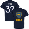 Boca CABJ Crest Tevez 32 T-Shirt - Navy (2019-2020 Style Back Print) - L