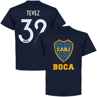 Boca CABJ Crest Tevez 32 T-Shirt - Navy (2019-2020 Style Back Print)