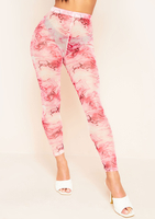 Abah Pink Marble Print Mesh Leggings