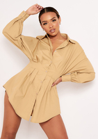 Abbie Beige Cinched Waist Shirt Dress